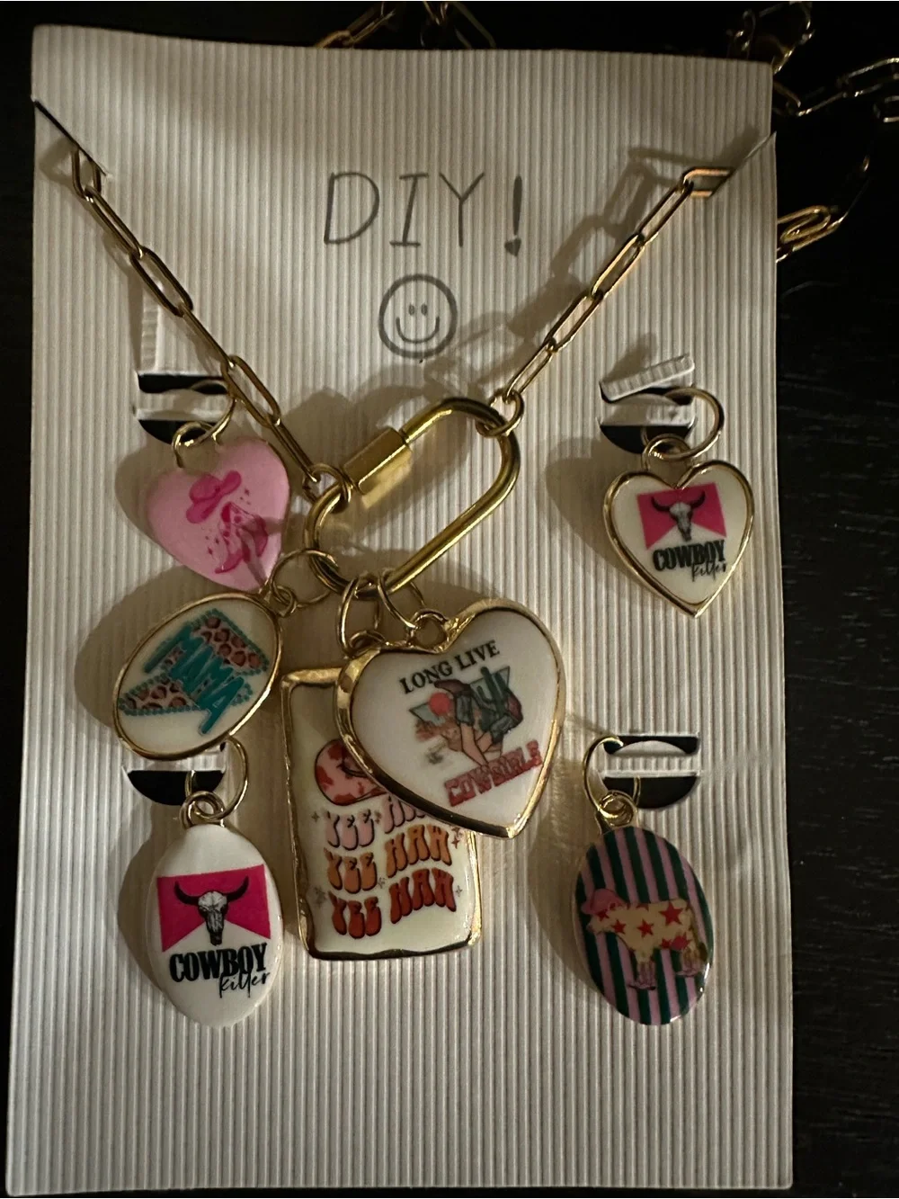DIY Viral Gold-Tone Charm Necklace with Pink and White Heart Charms